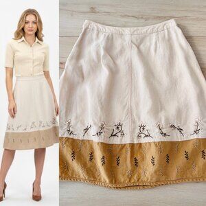 J. Jill Floral Embroidered Linen A-Line Cream Skirt w Pockets Size 10 / Cottage